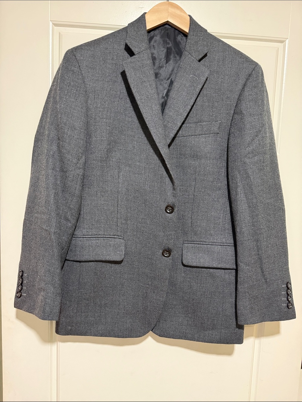 Stafford Cape Wool Sports Coat, size 38 short grey merino wool 2 button blazer